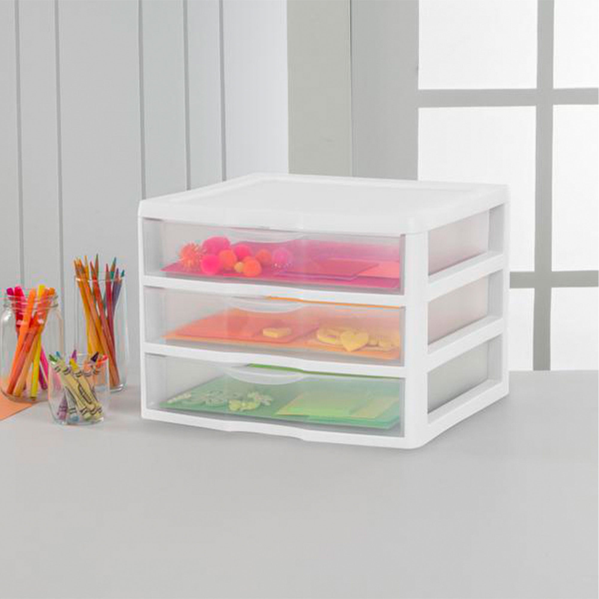 New Sterilite White & Clear Portable Countertop 3-Drawer Desktop Storage Unit (Used)
