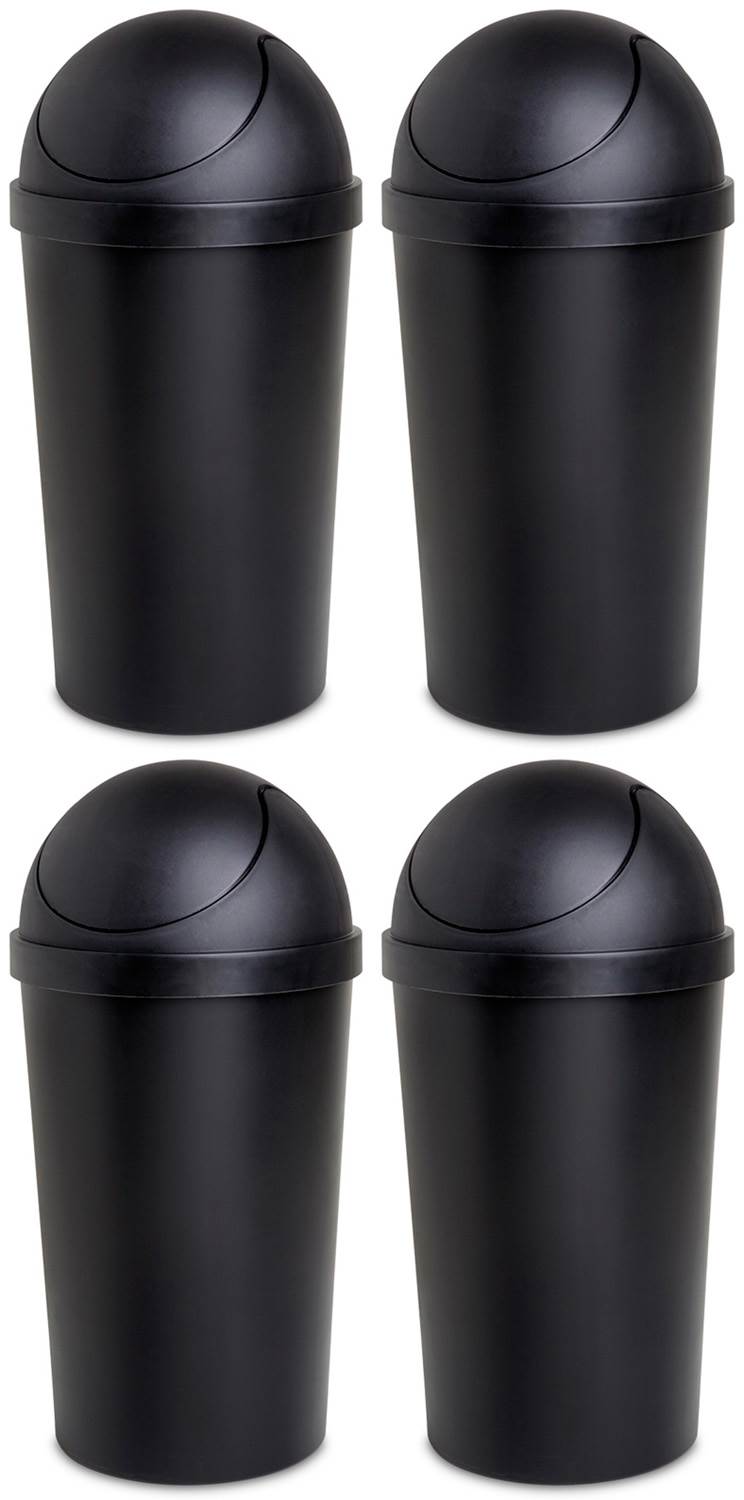 4 Pack Sterilite 42qt Black Round Swing Top Wastebasket Trash Can (Open Box)