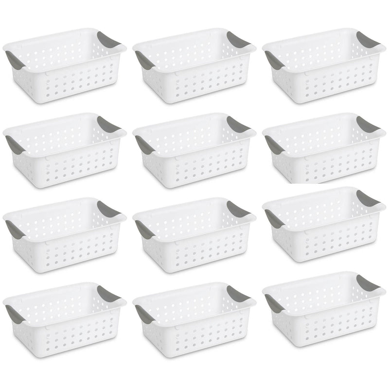 Sterilite White Small Ultra Basket Durable Plastic Storage Organizer, (12 Pack)