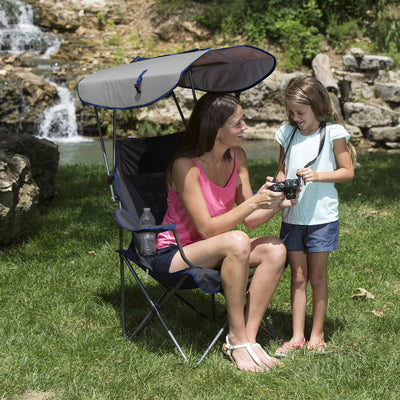 Kelsyus Premium Camping Folding Lawn Chair w/ Canopy, Navy (Open Box) (3 Pack)