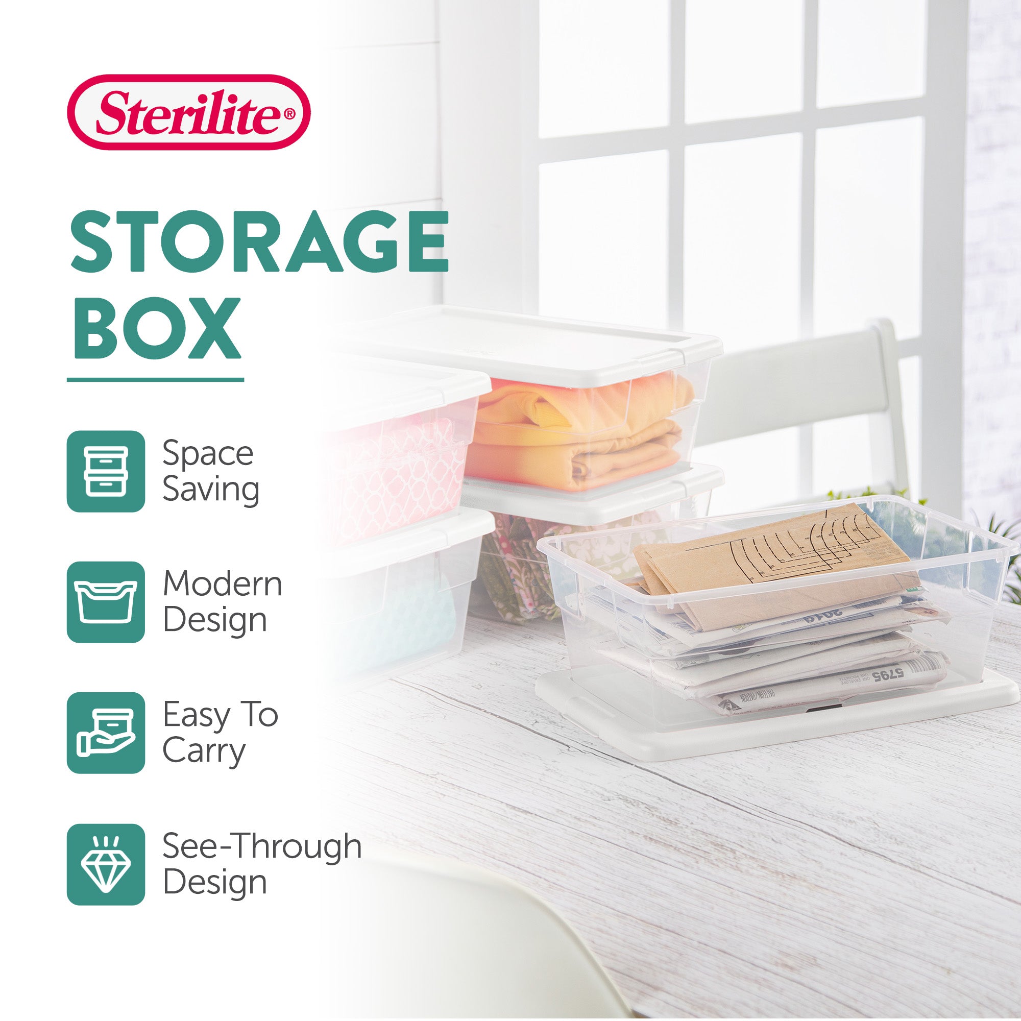 Sterilite 6 Quart Storage Box Stackable Bin with Lid, Plastic Container, 12 Pack