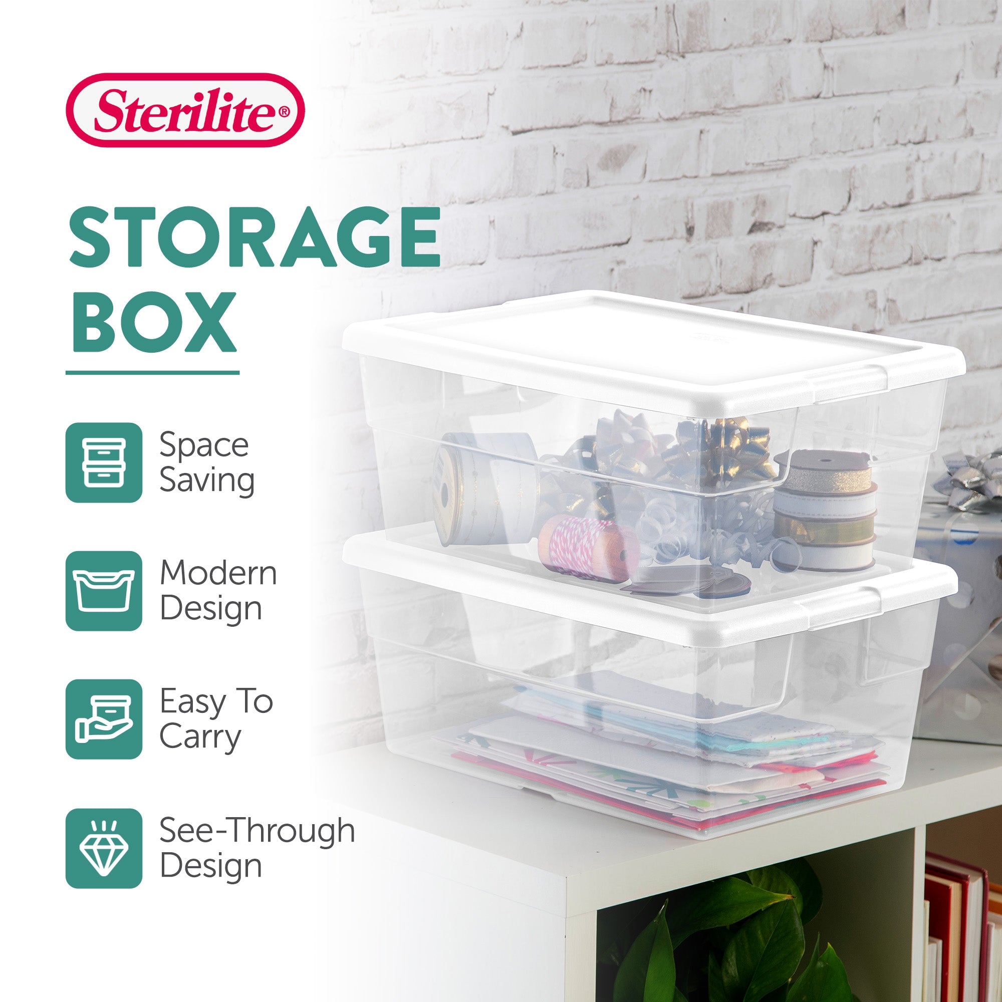 Sterilite 16 Quart Clear Plastic Stacking Storage Container Box w/ Lid, 48 Pack
