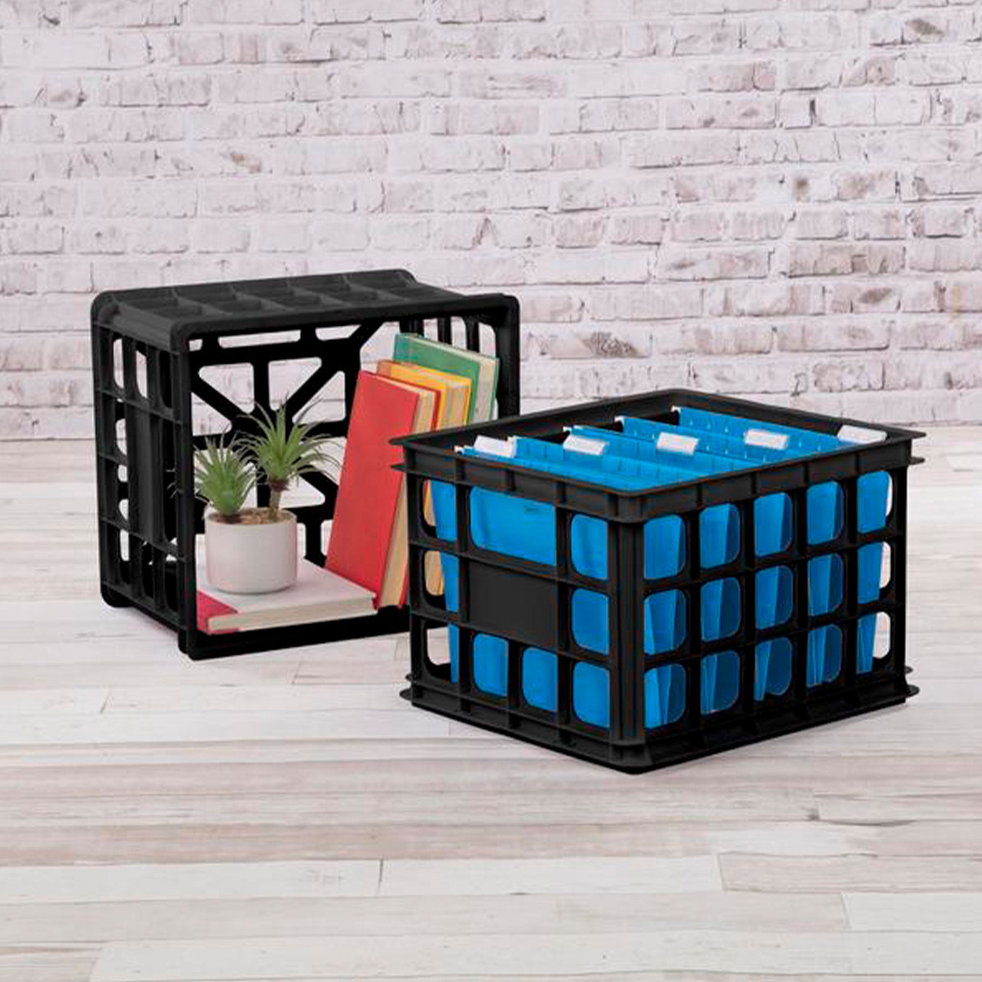 Sterilite Storage Crate, Stackable Plastic Bin Open Basket with Handles, 12 Pack