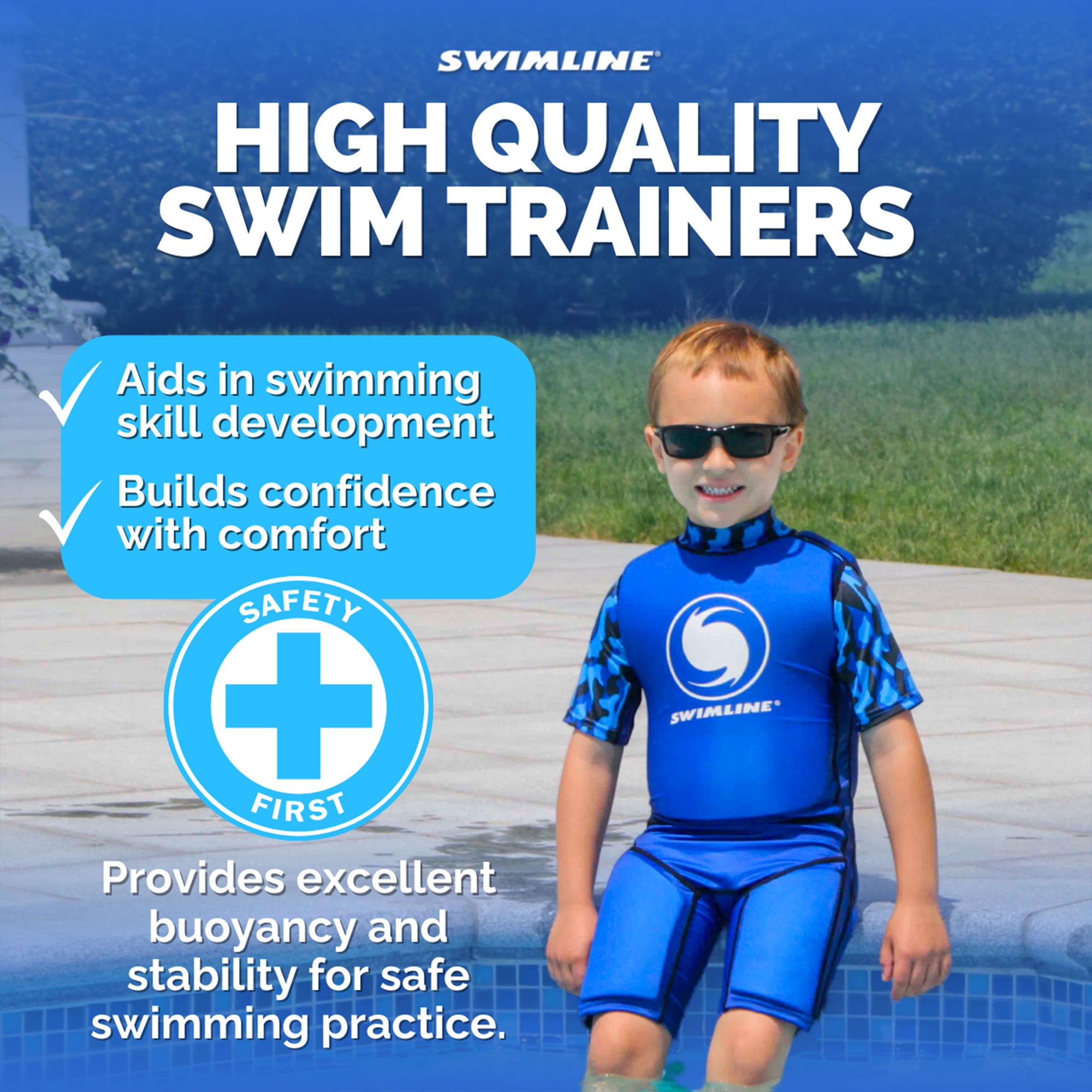 Swimline Blue Lycra Boy's Floating Swim Trainer Wet Suit Life Vest Small 9892B - VMInnovations