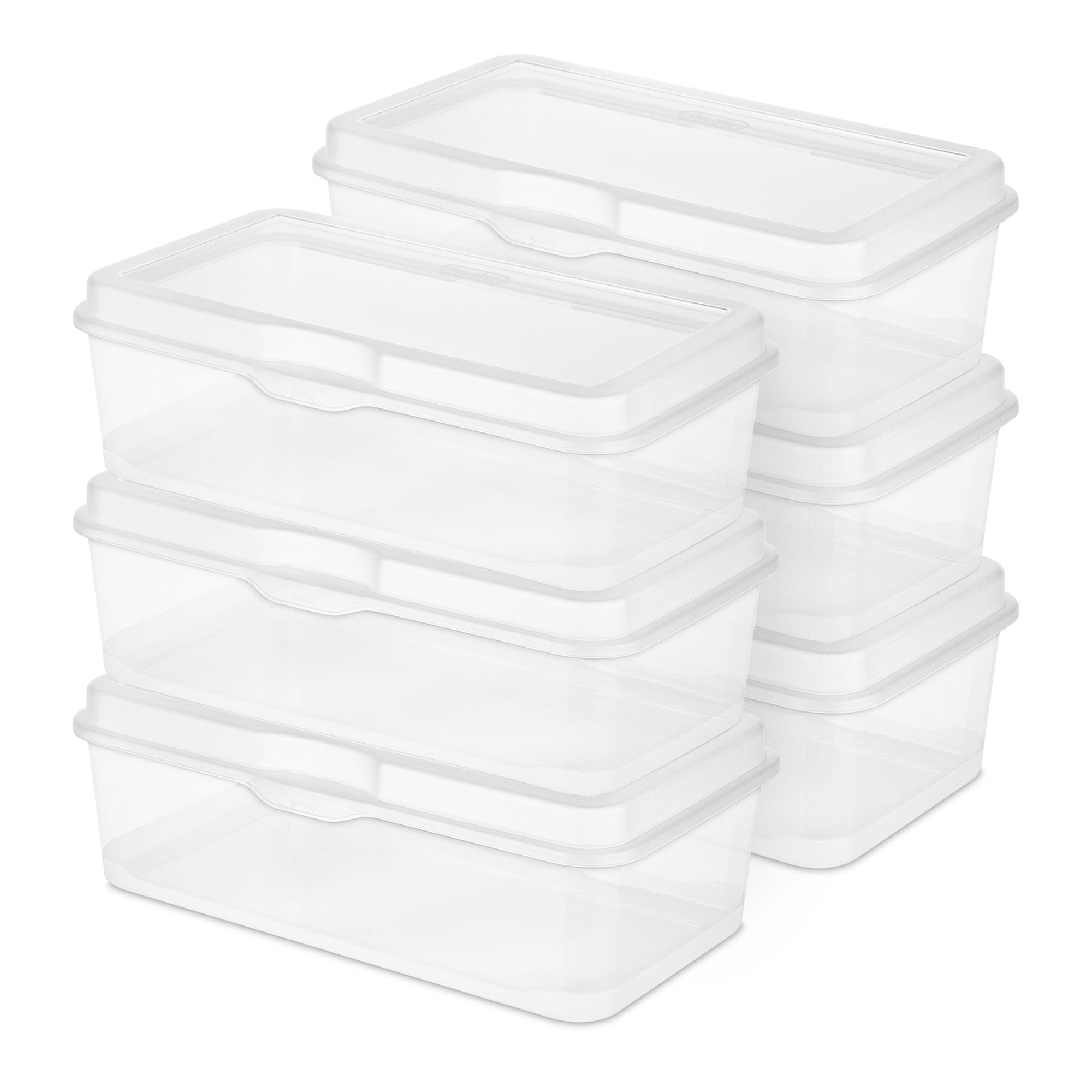 Sterilite Plastic Stacking FlipTop Latching Storage Box Container, Clear, 6 Pack - VMInnovations