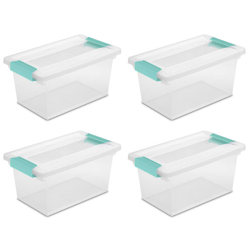 Sterilite Plastic Medium Clip Storage Box Container with Latching Lid, 4 Pack