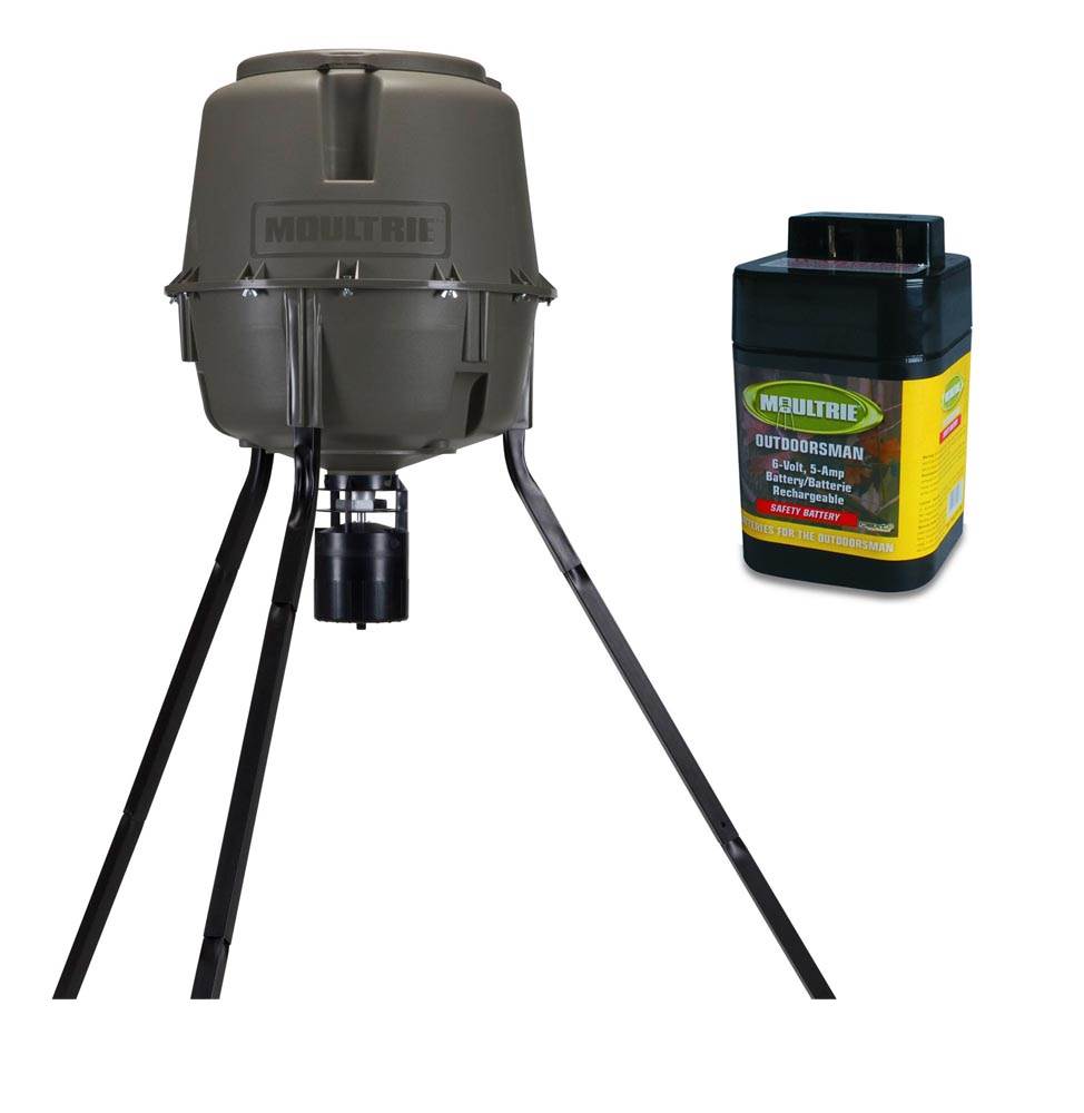 MOULTRIE 30 Gallon Adjustable Height Quick-Lock Elite Deer Feeder + 6V Battery