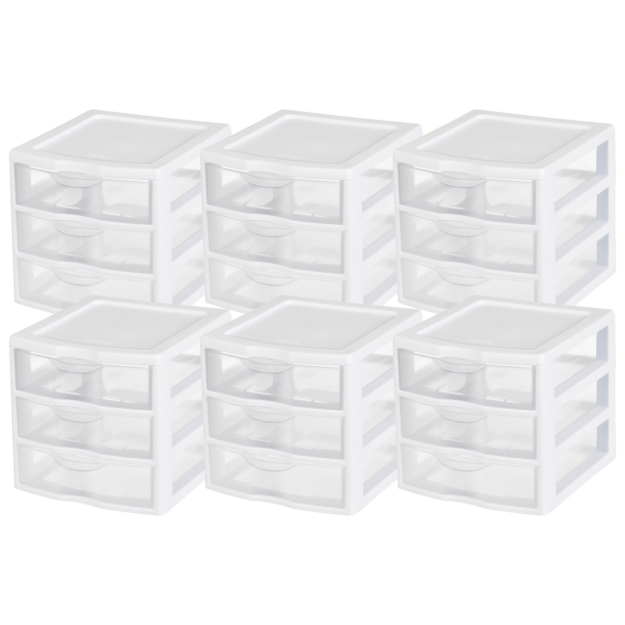 Sterilite ClearView Plastic Small 3 Drawer Desktop Storage Unit, White, 6 Pack - VMInnovations