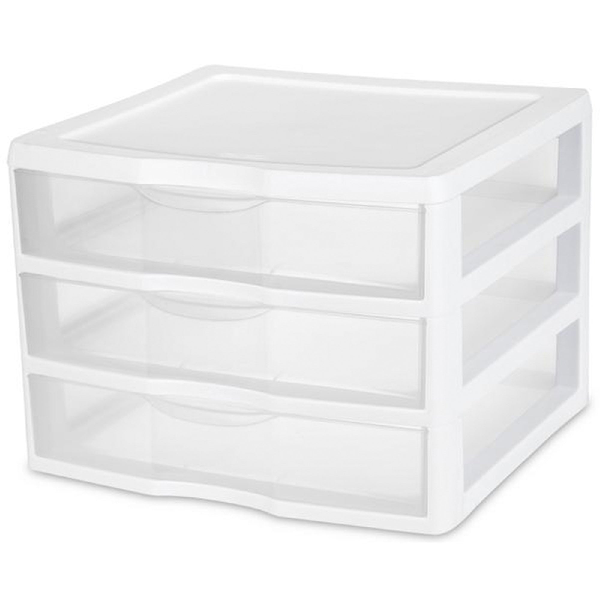 Sterilite Clear Plastic Stackable Small 3 Drawer Storage System, White, (12 Pack) - VMInnovations