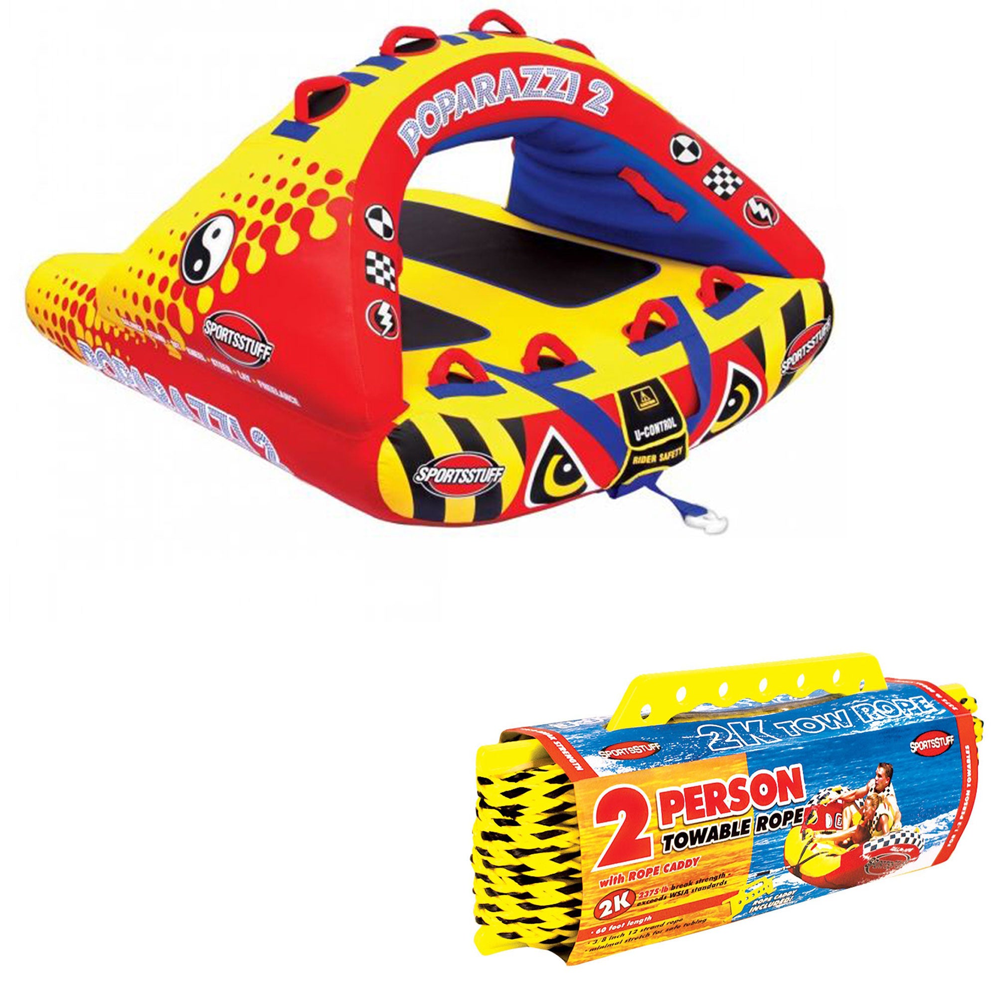 Airhead Poparazzi 2 Double Rider Wing-Shaped Towable Tube w/ 2 Person Tow Rope