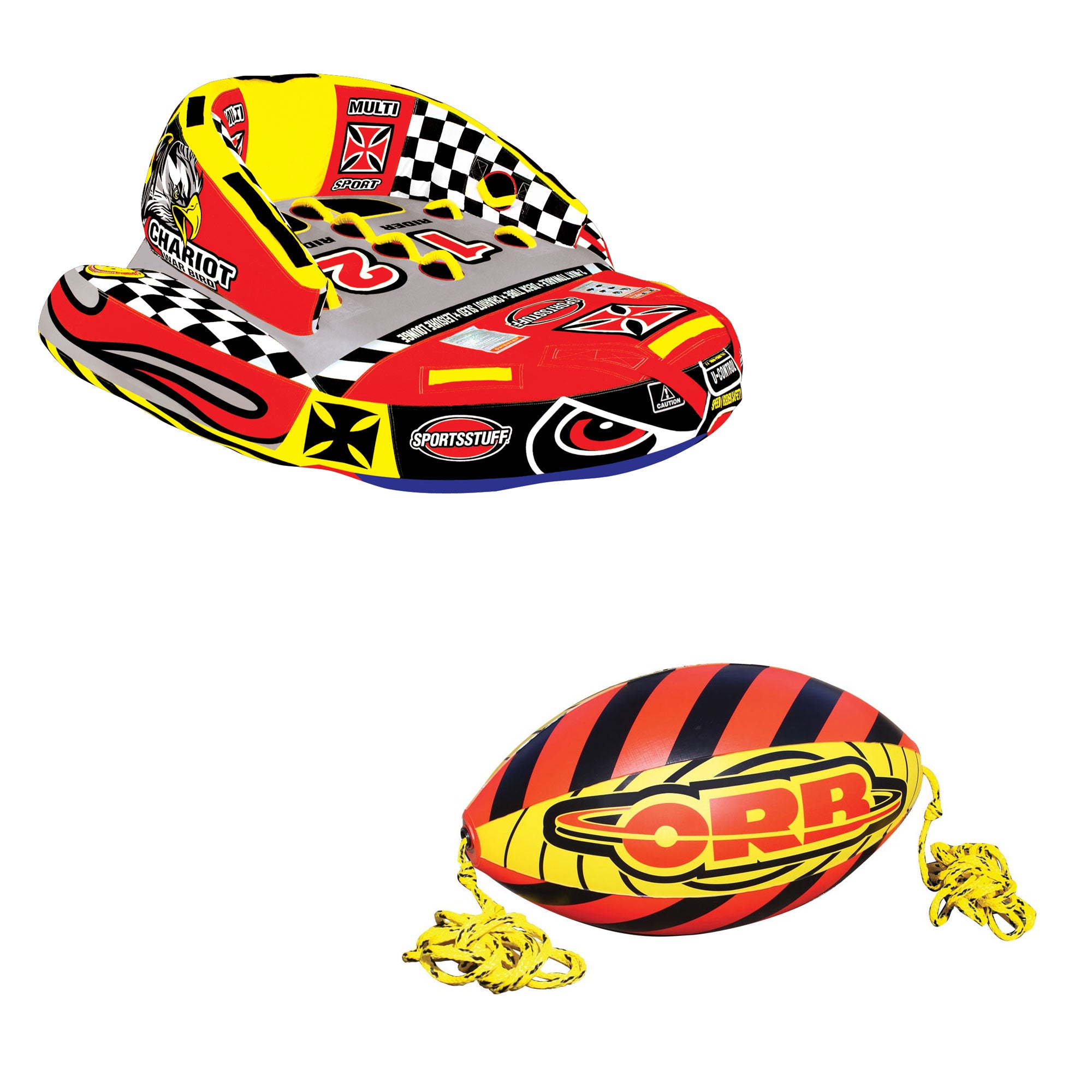 SPORTSSTUFF Chariot Warbird 2 Rider Towable & Airhead Orb Towable Rope Ball