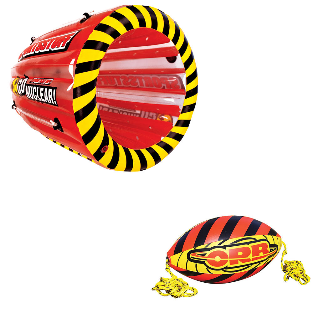 Sportsstuff Gyro Tumbling Towable Boat Tube with Orb 60-Foot Towable Rope Ball