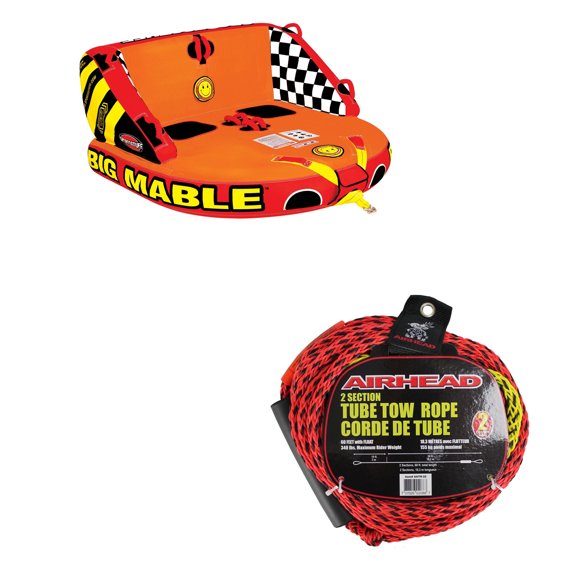 Big Mable 2-Rider Towable Tube & Towable Tube Rope 2 Section With Floater