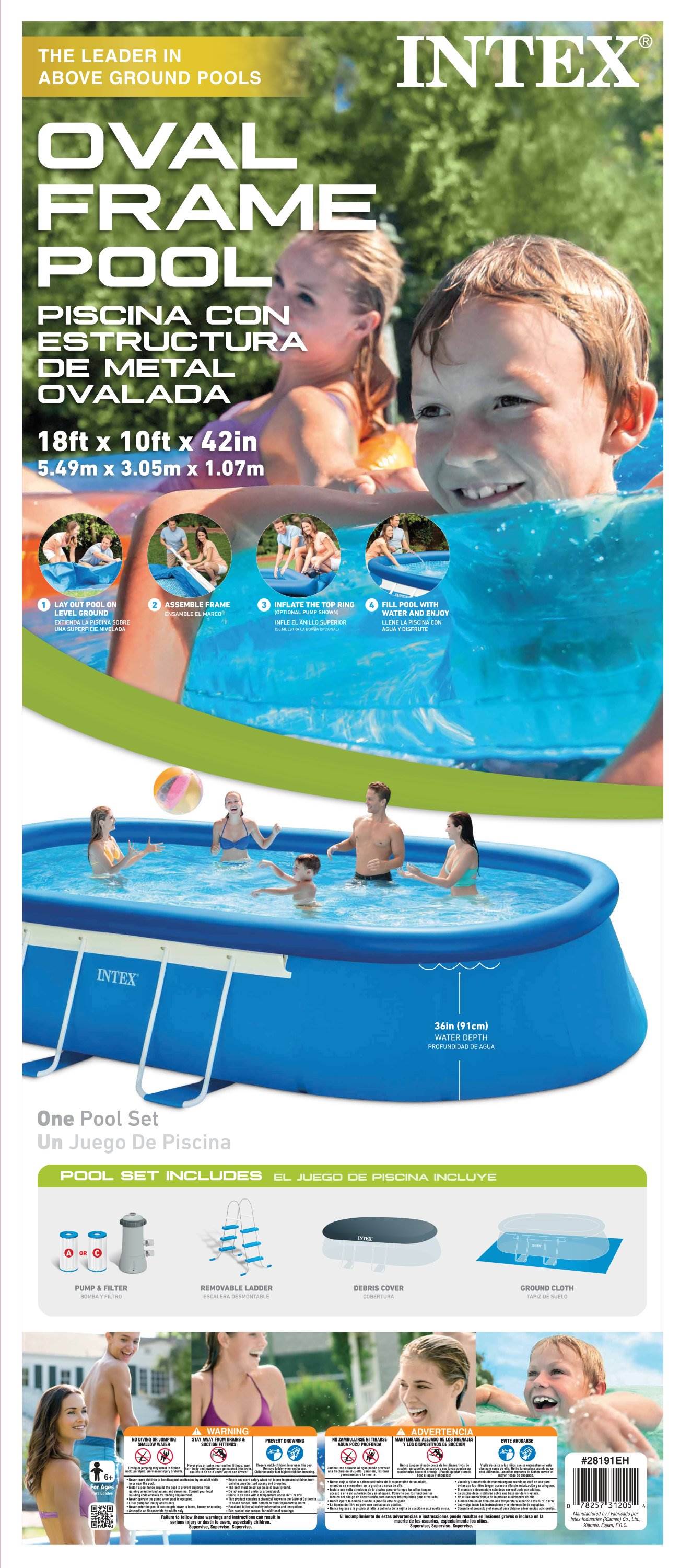 Intex 18' x 10' x 42" Oval Frame Swimming Set w/ 1000 GPH Filter Pump | 26191EH