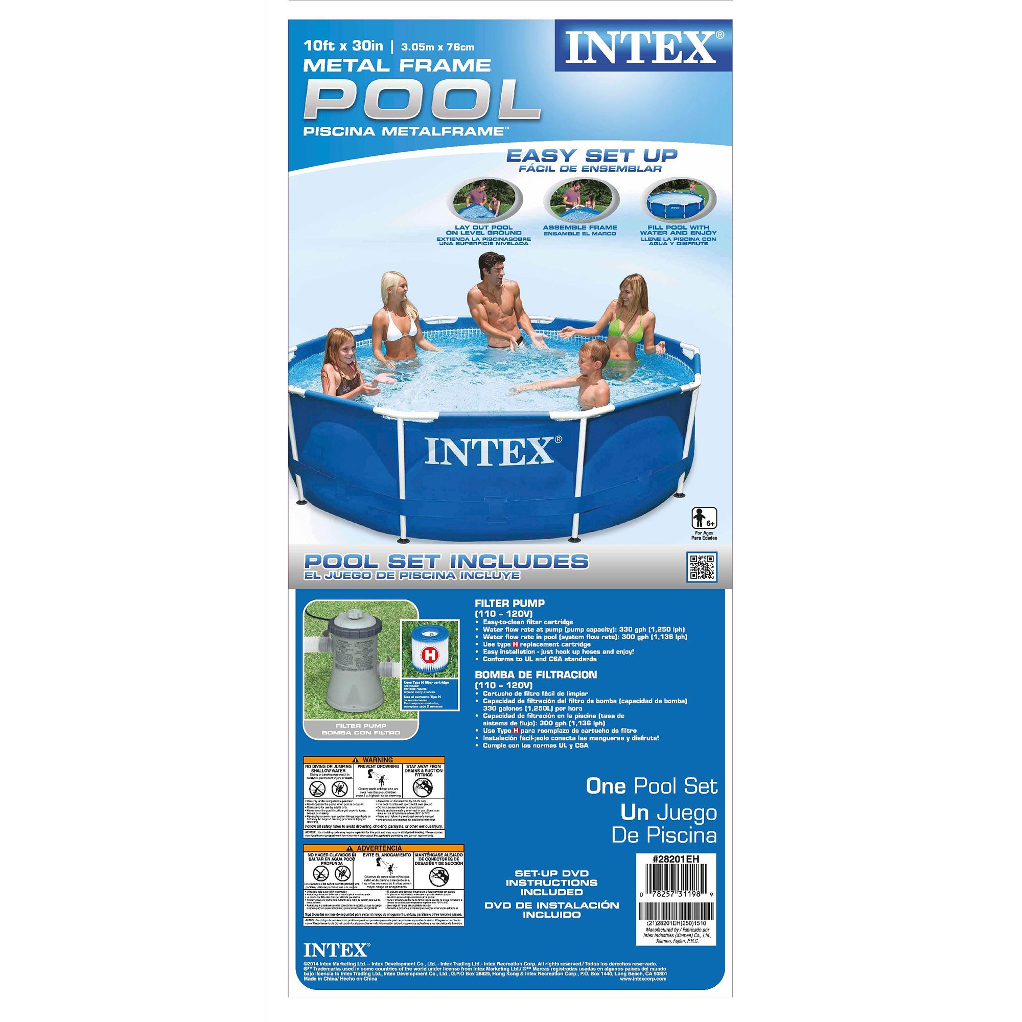 Intex Metal Frame 10' x 30" Swimming Pool with Filter Pump and Maintenance Kit - VMInnovations