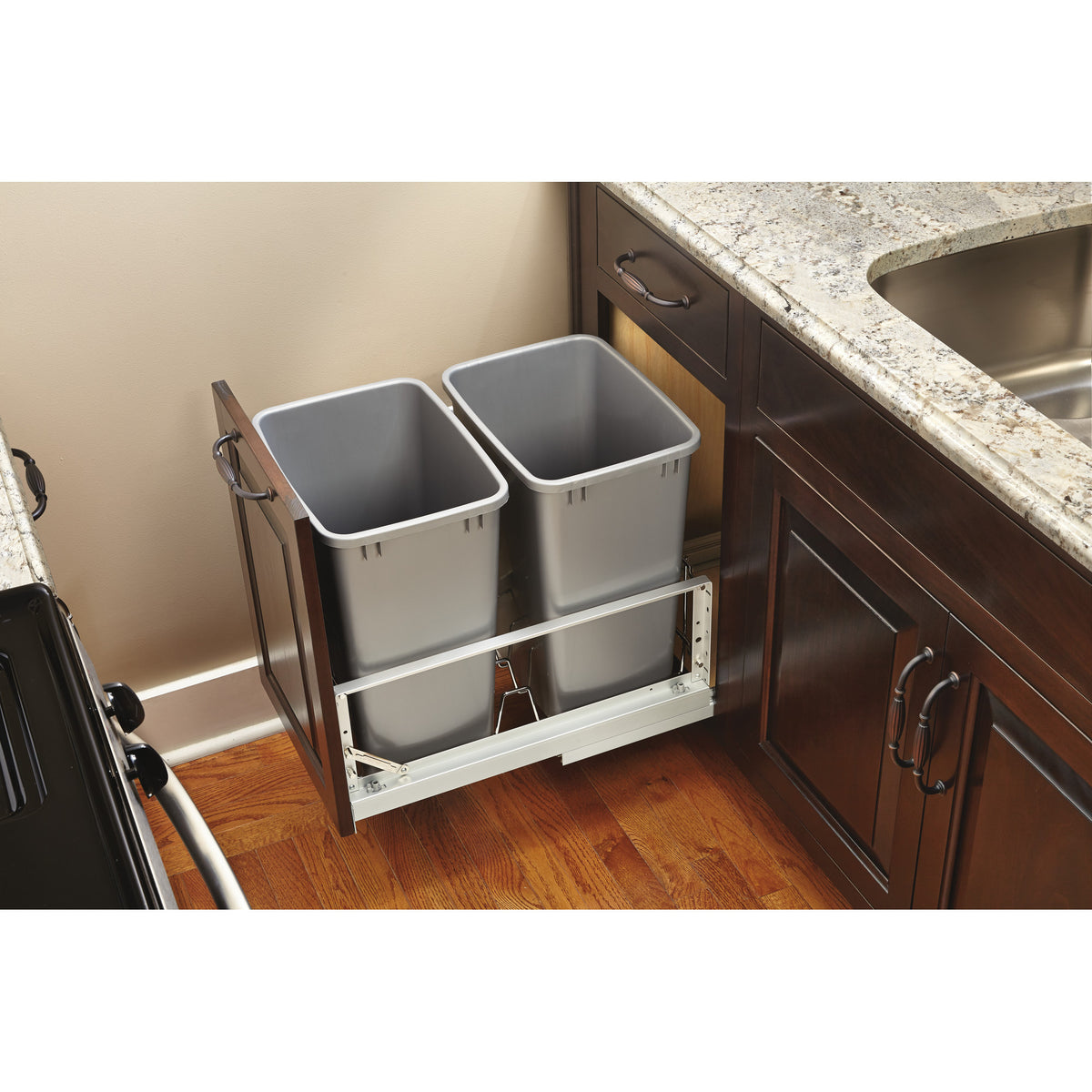 Rev-A-Shelf 5349-18DM-217 Double 35 Quart Pullout Waste Container (Open Box)