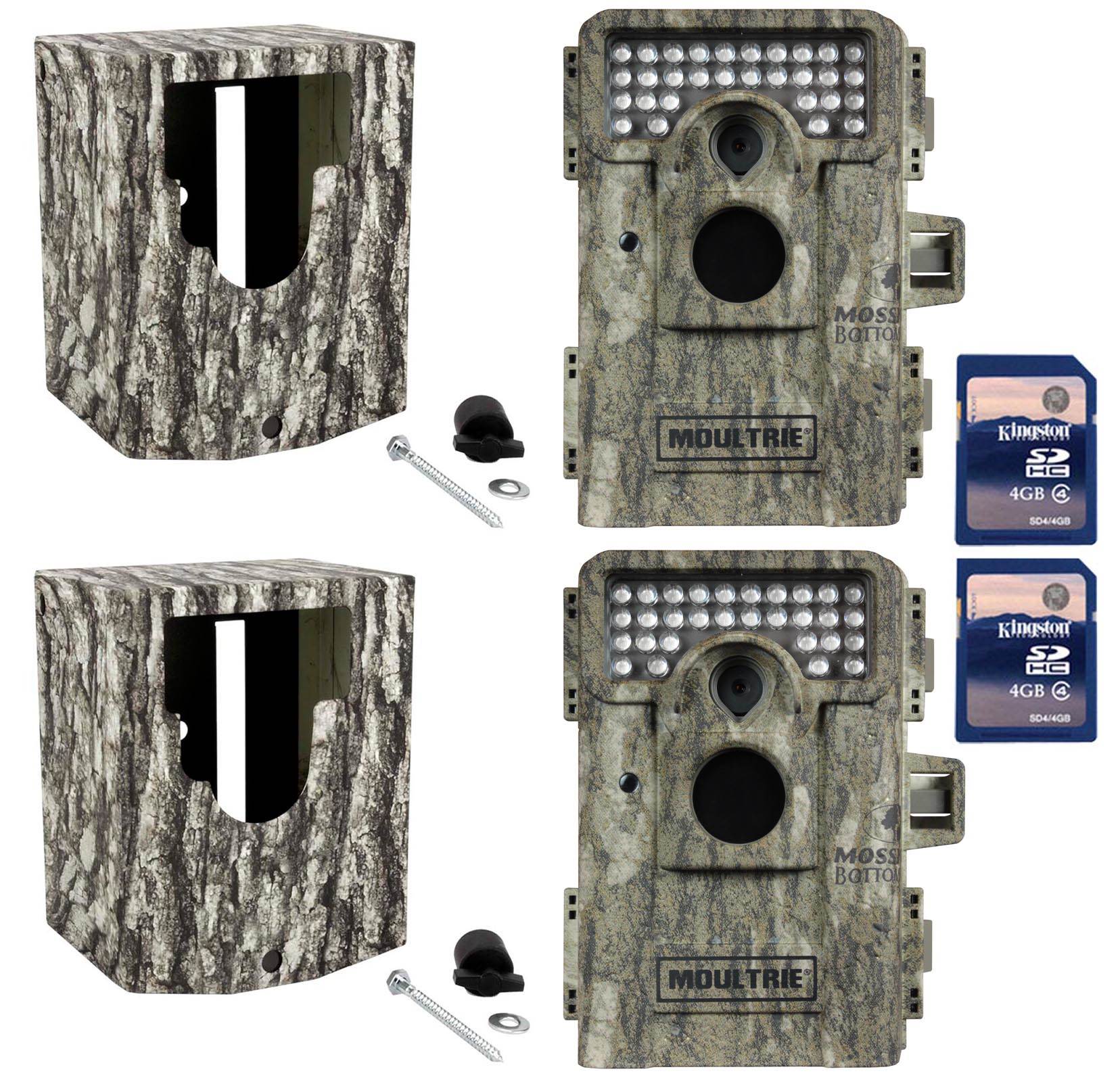 (2) MOULTRIE Game Spy M-880 Low Glow Trail Cameras + Security Boxes + SD Cards