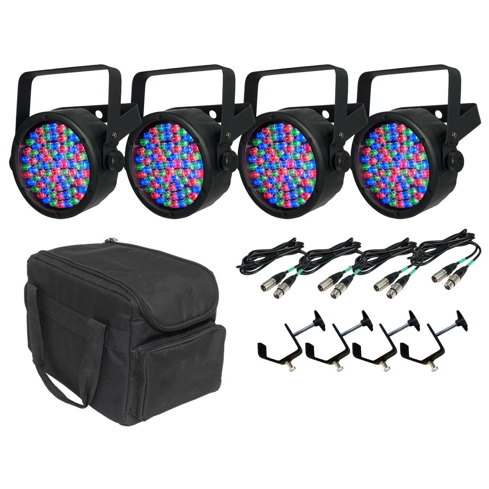 Chauvet DJ SlimPar 38 LED RGB 4 Lights + Travel Bag + 10' DMX Cables + C-Clamps
