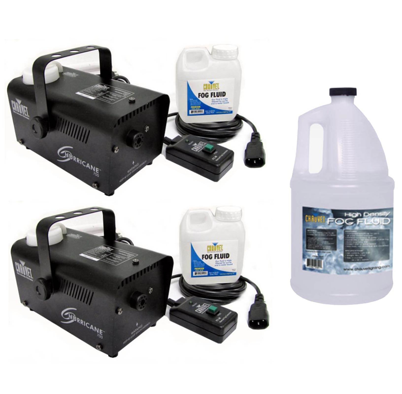 (2) CHAUVET Hurricane H700 Fog/Smoke Machines H-700 + HDF High Density Fog Fluid