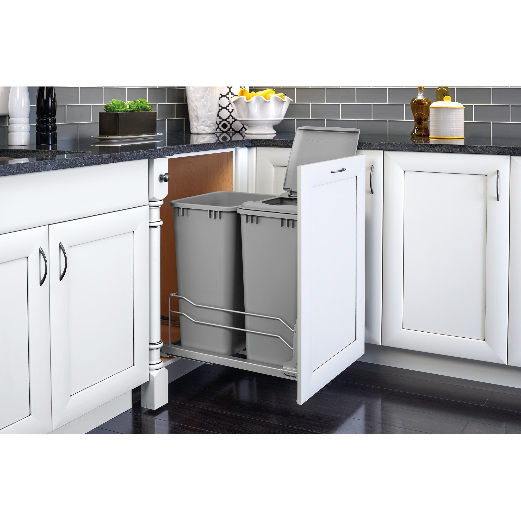 Rev-A-Shelf 53WC-2150SCDM-217 Double 50-Qt Pullout Waste Container Gray (2 Pack) - VMInnovations