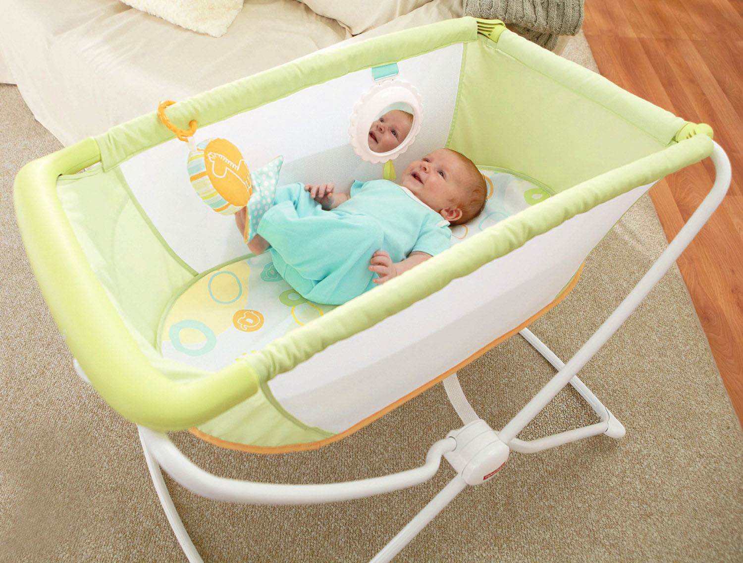 Fisher Price X7757 Rock with Me Portable Baby Infant Bassinet w/ Play Toy, Green