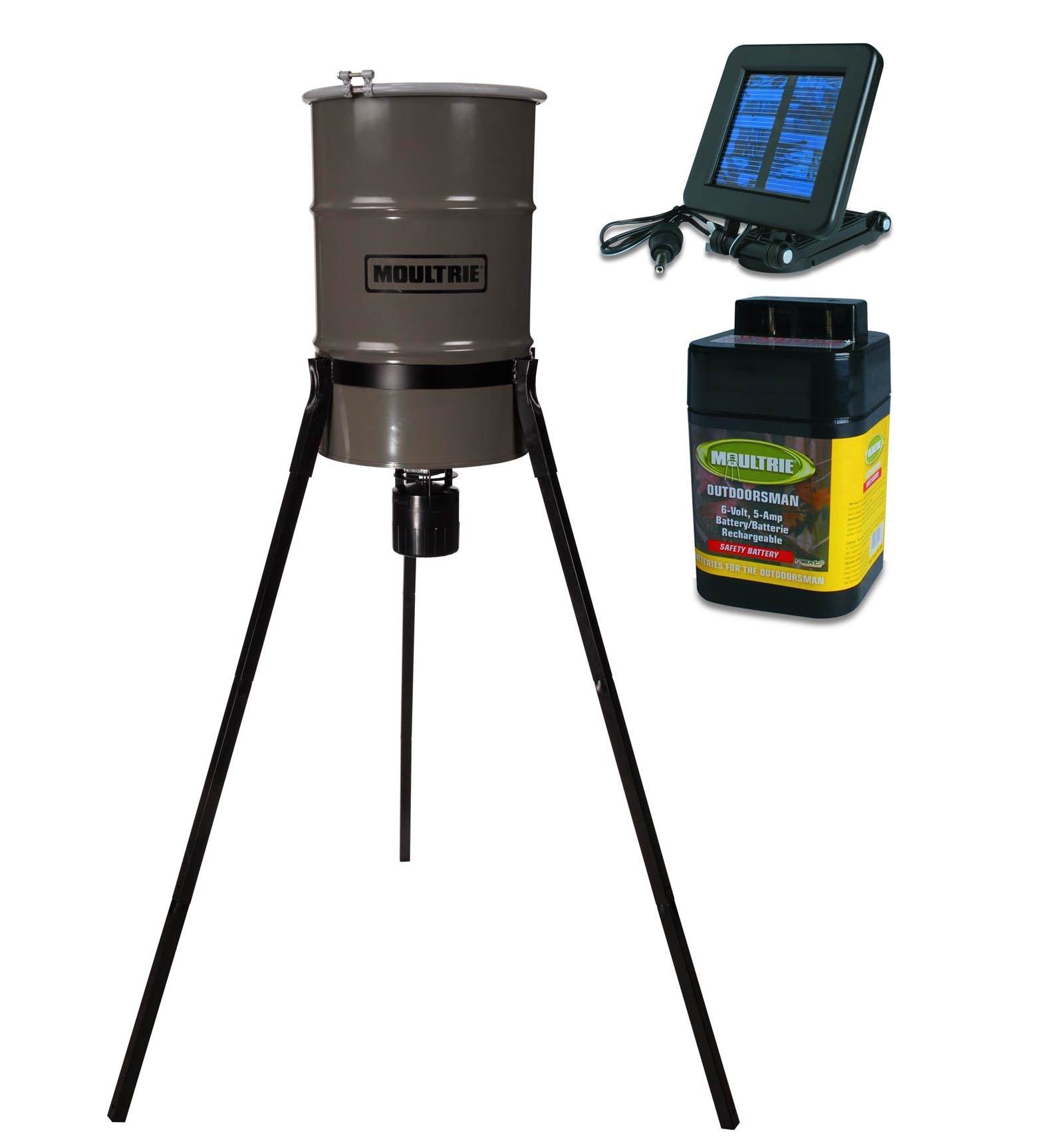 MOULTRIE 30 Gallon Pro-Hunter Tripod Deer Feeder w/ 6 Volt Battery & Solar Panel