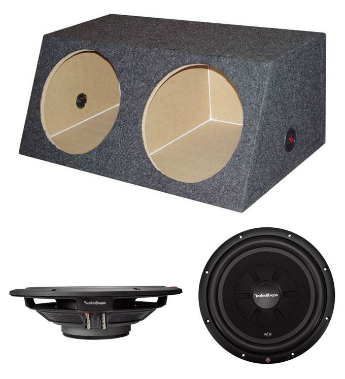 2) Rockford Fosgate R2SD2-12 12" R2 1000W Shallow Subwoofers + Dual Angled Box