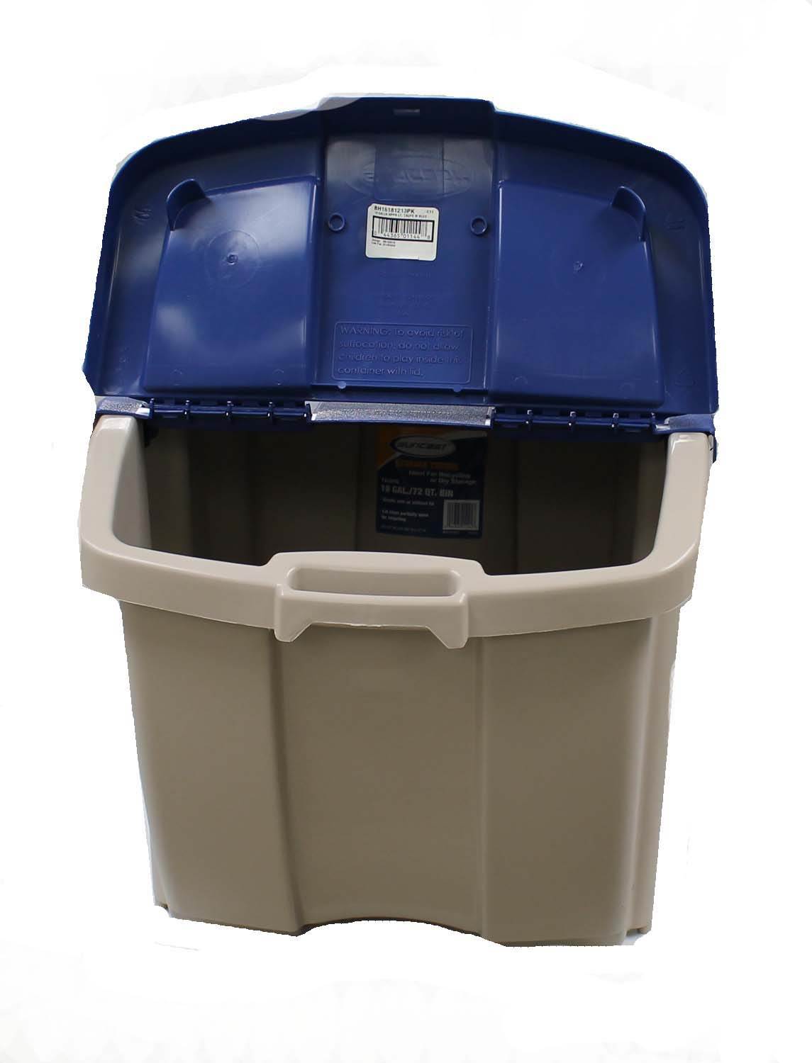 Suncast Storage Trend 18 Gallon / 72 Quart Stacking Tote Bin, Blue (Open Box)