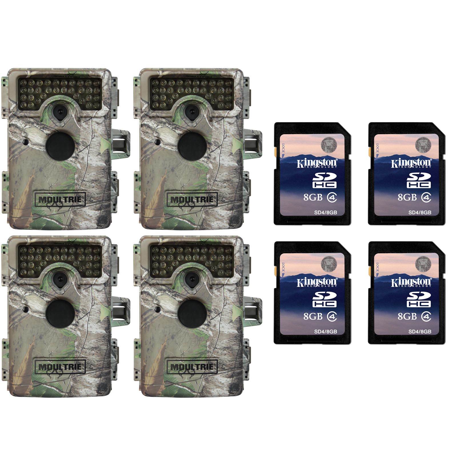 Moultrie M-1100i Mini No Glow Infrared Digital Trail Game Cameras + SD Cards, 4