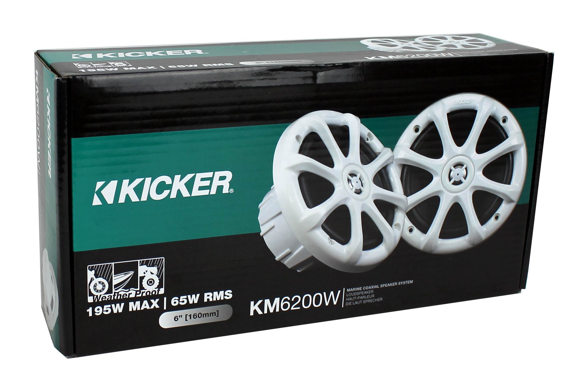 2) New Kicker KM6200W 6" 195 Watt 2-Way Marine Coaxial Audio Speakers KM6200