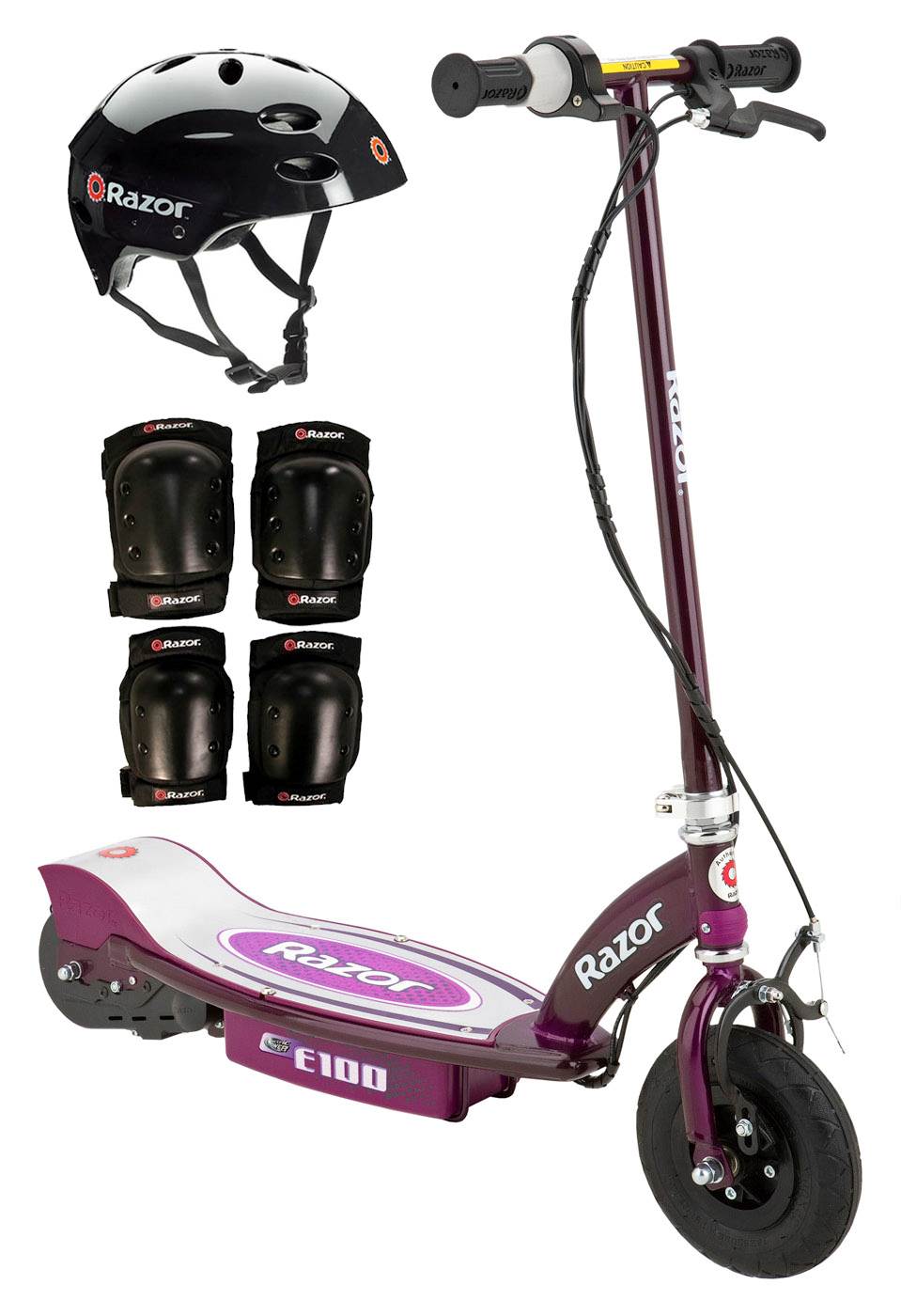Razor E100 Kids Motorized 24V Electric RideOn Scooter w/ Helmet and Pads, Purple
