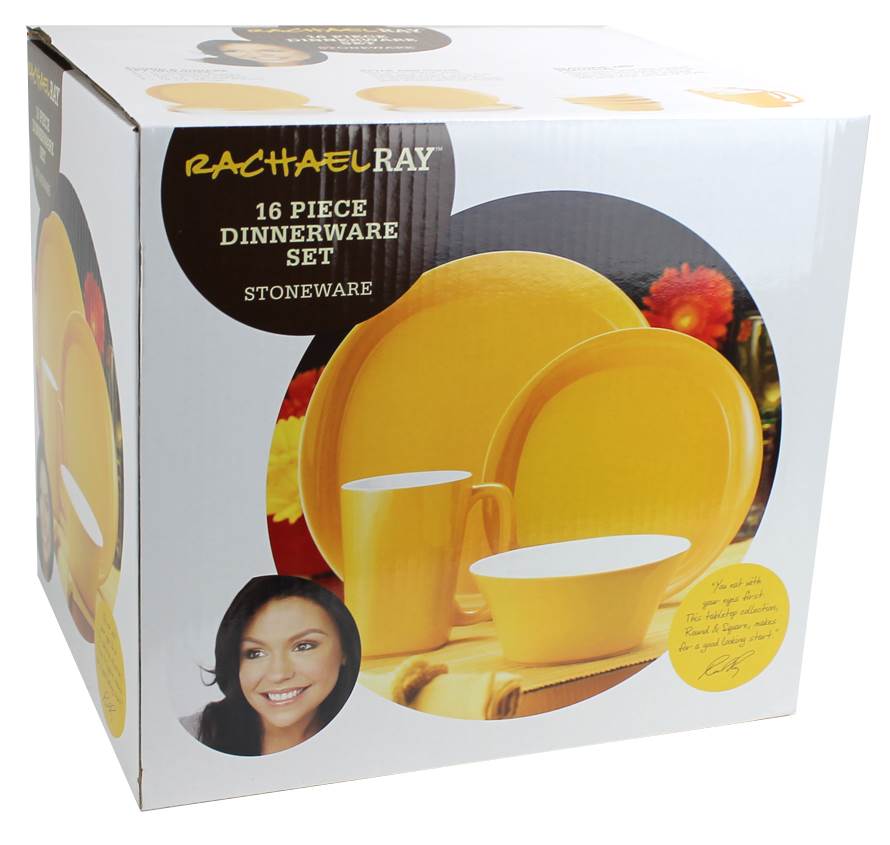 Rachel Ray Round and Square 16 Piece Stoneware Set Yellow - Missing Plate