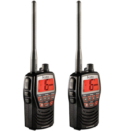 (2) Cobra MR-HH125 3W Rechargeable 2-Way VHF Walkie Talkie Marine Radios | Black