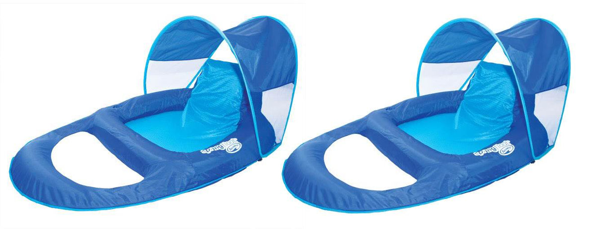 SwimWays Spring Float Recliner Pool Lounge Chair w/ Sun Canopy (2 Pack)