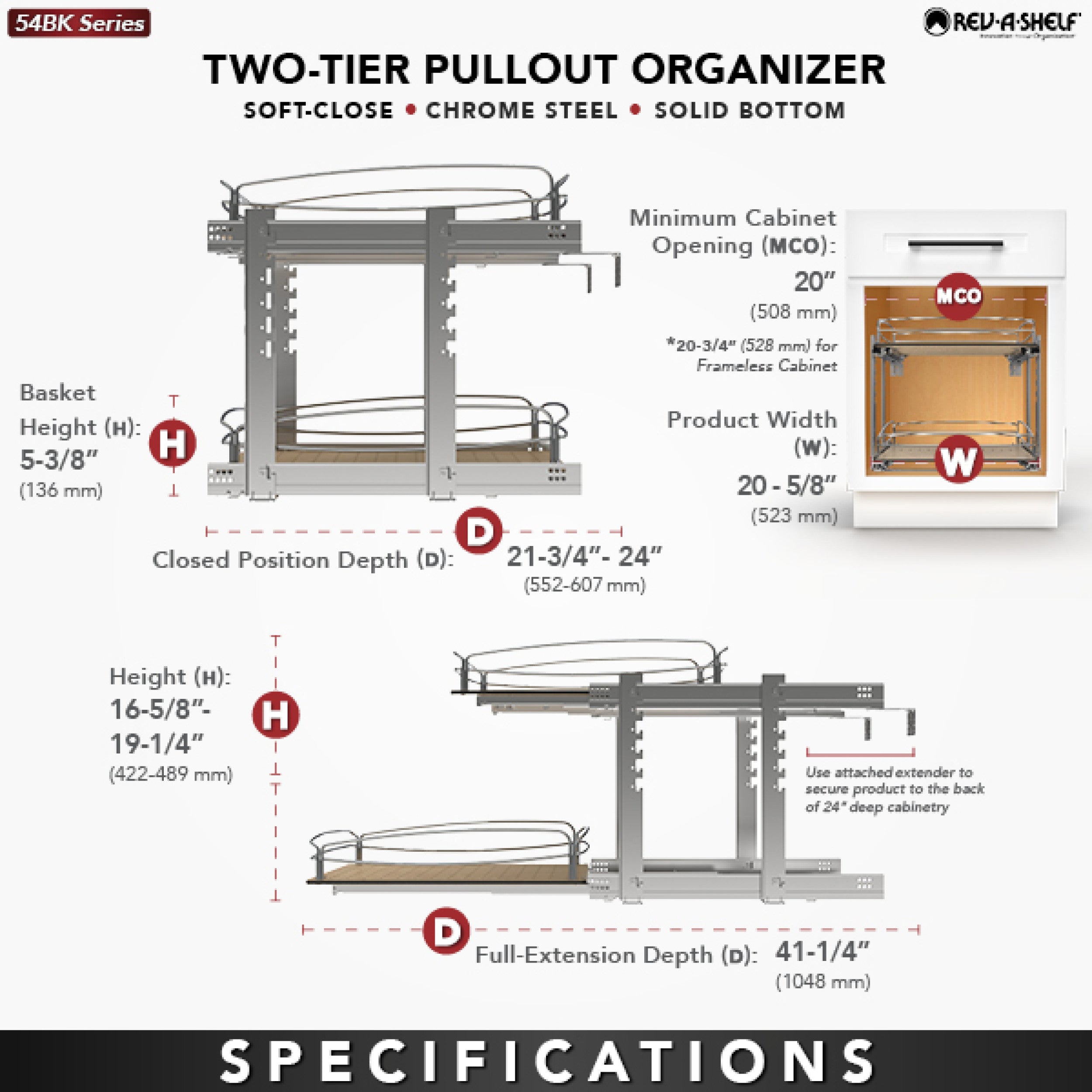 Rev-A-Shelf Two-Tier Solid Bottom Pullout Base Cabinet Organizer, 54BK-21SC-2-1 - VMInnovations
