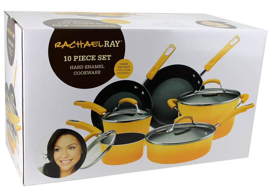 Rachael Ray 10-Piece Kitchen NonStick Hard Enamel Cookware Set Pots Pans -Yellow