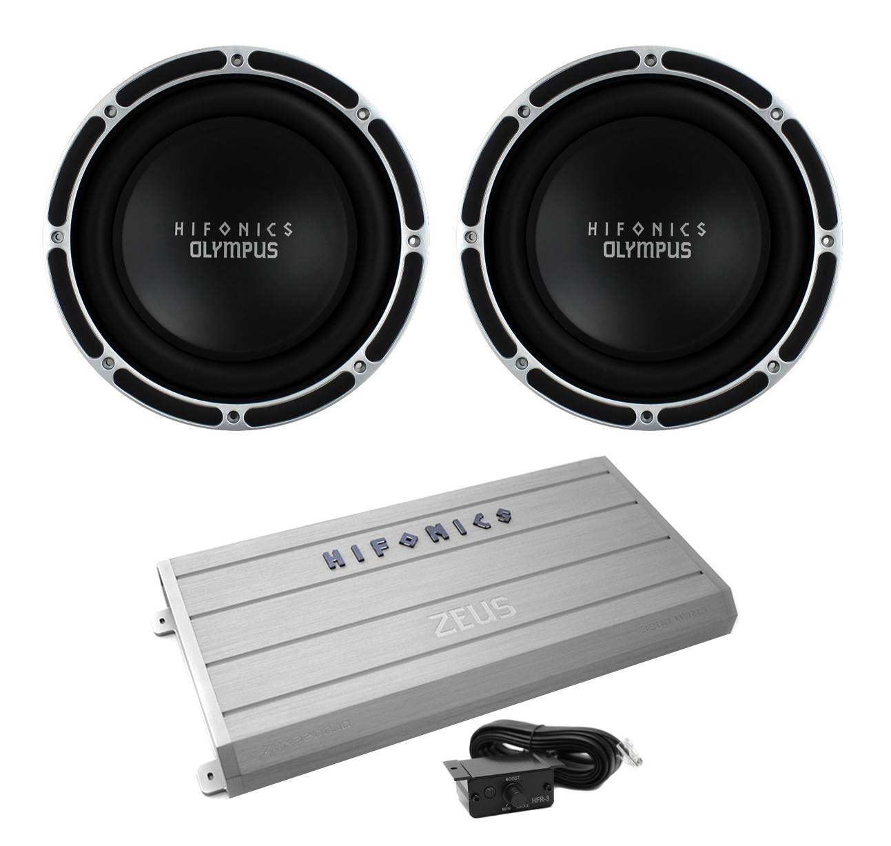 2) Hifonics OLM800D2 12" 3200W Dual Car Subwoofers + ZRX3200.1D 3200W Mono Amp