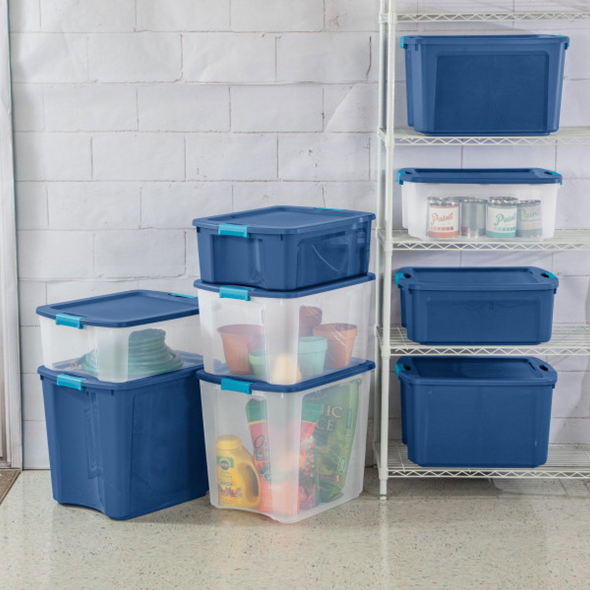 Sterilite Latch & Carry 18 Gallon Plastic Stacking Storage Tote w/ Lid, 18 Pack - VMInnovations
