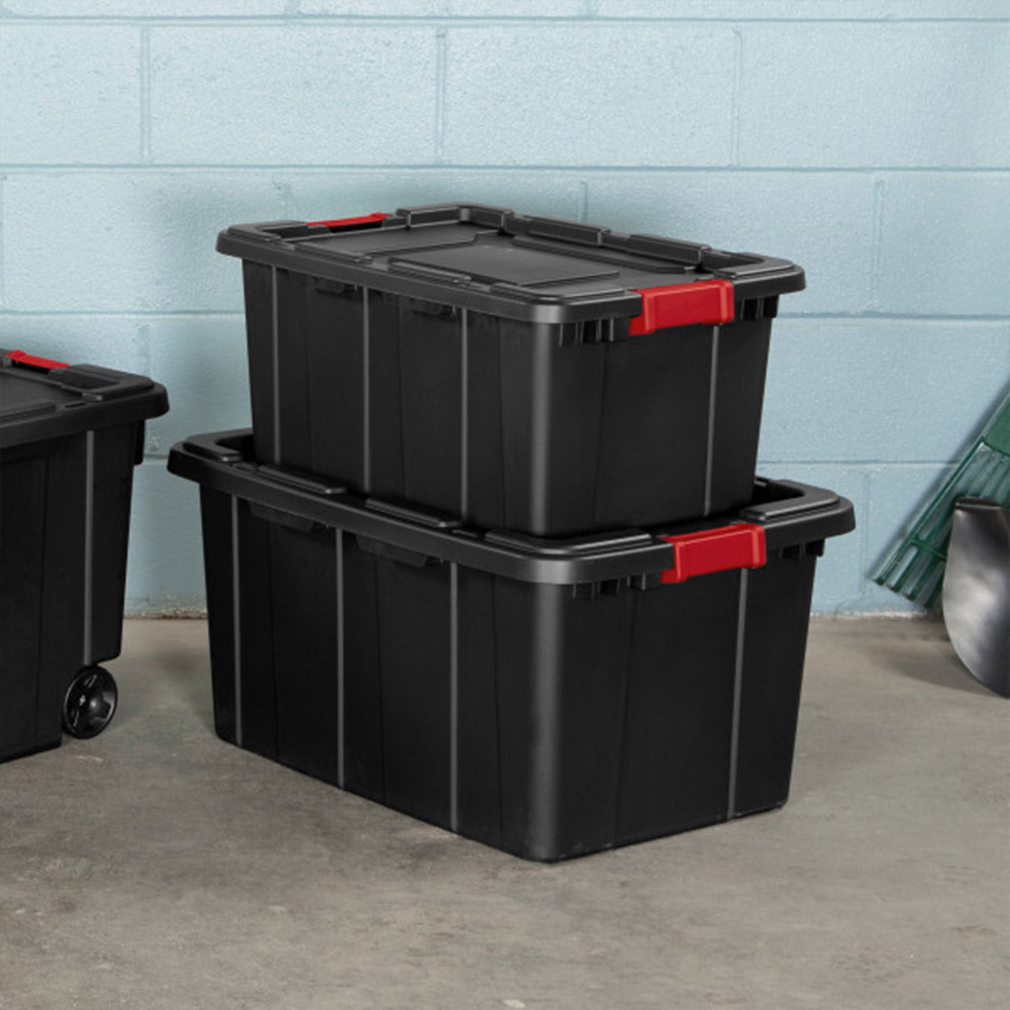 Sterilite 15 Gallon Durable Rugged Industrial Tote with Red Latches, 12 Pack - VMInnovations