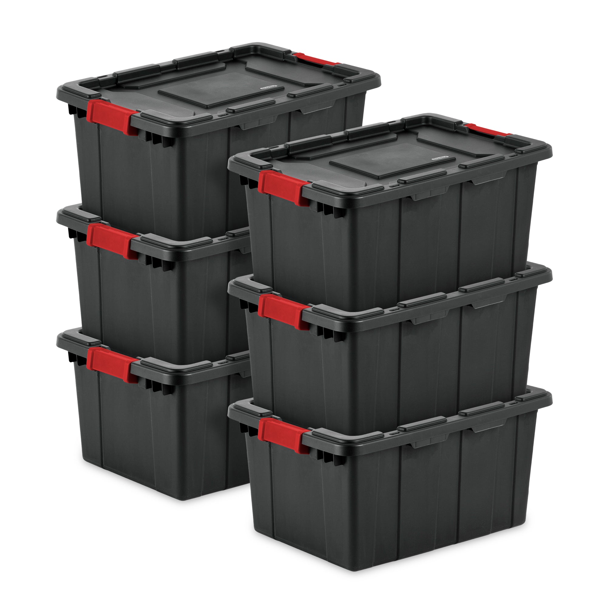Sterilite 15 Gal Industrial Tote Stackable Storage Bin with Latching Lid, 6 Pack - VMInnovations