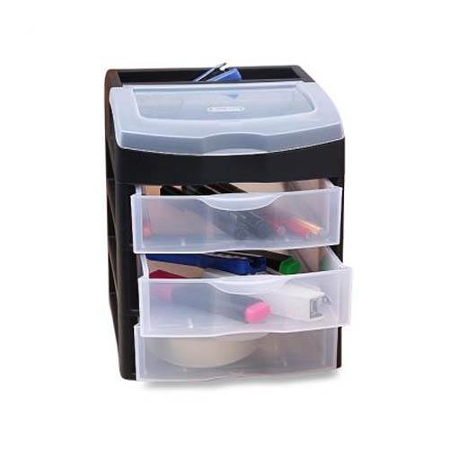1)Sterilite 3 Slide Out Drawer Table Desktop Storage Unit Clear Black (Open Box)