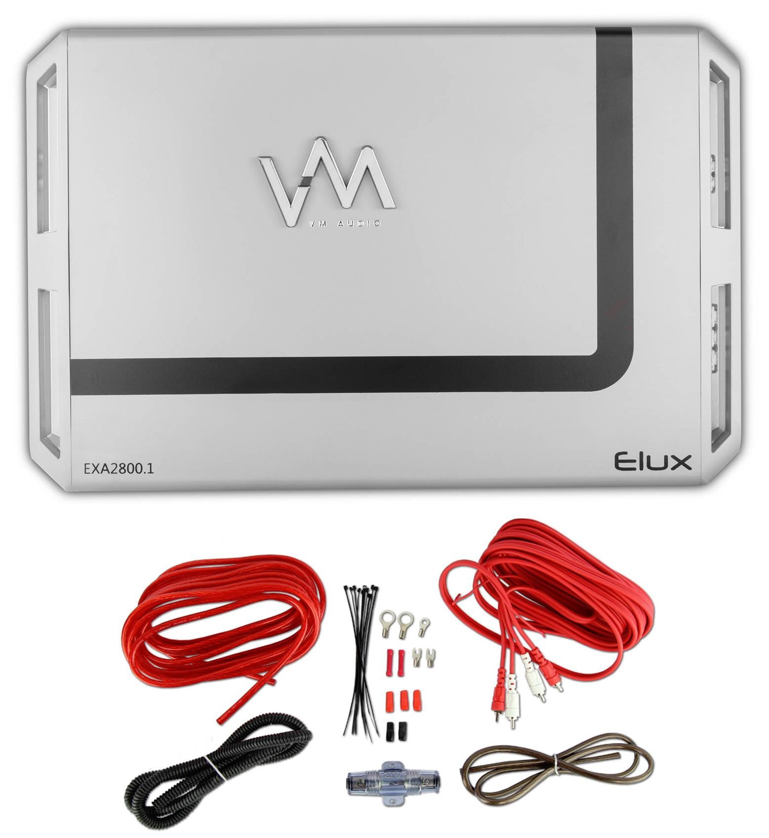VM Audio EXA2800.1 2800W Mono AB Car Amplifier Amp + 8 Gauge Red Wiring Kit