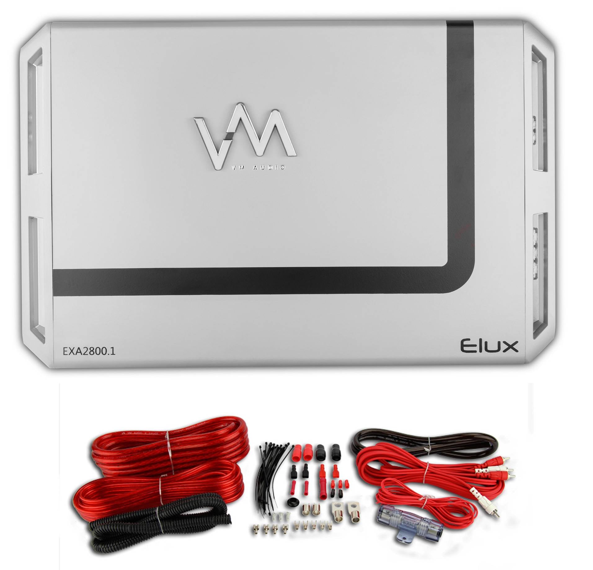 VM Audio EXA2800.1 2800W Mono AB Car Amplifier Stereo + 4 Gauge Red Wiring Kit