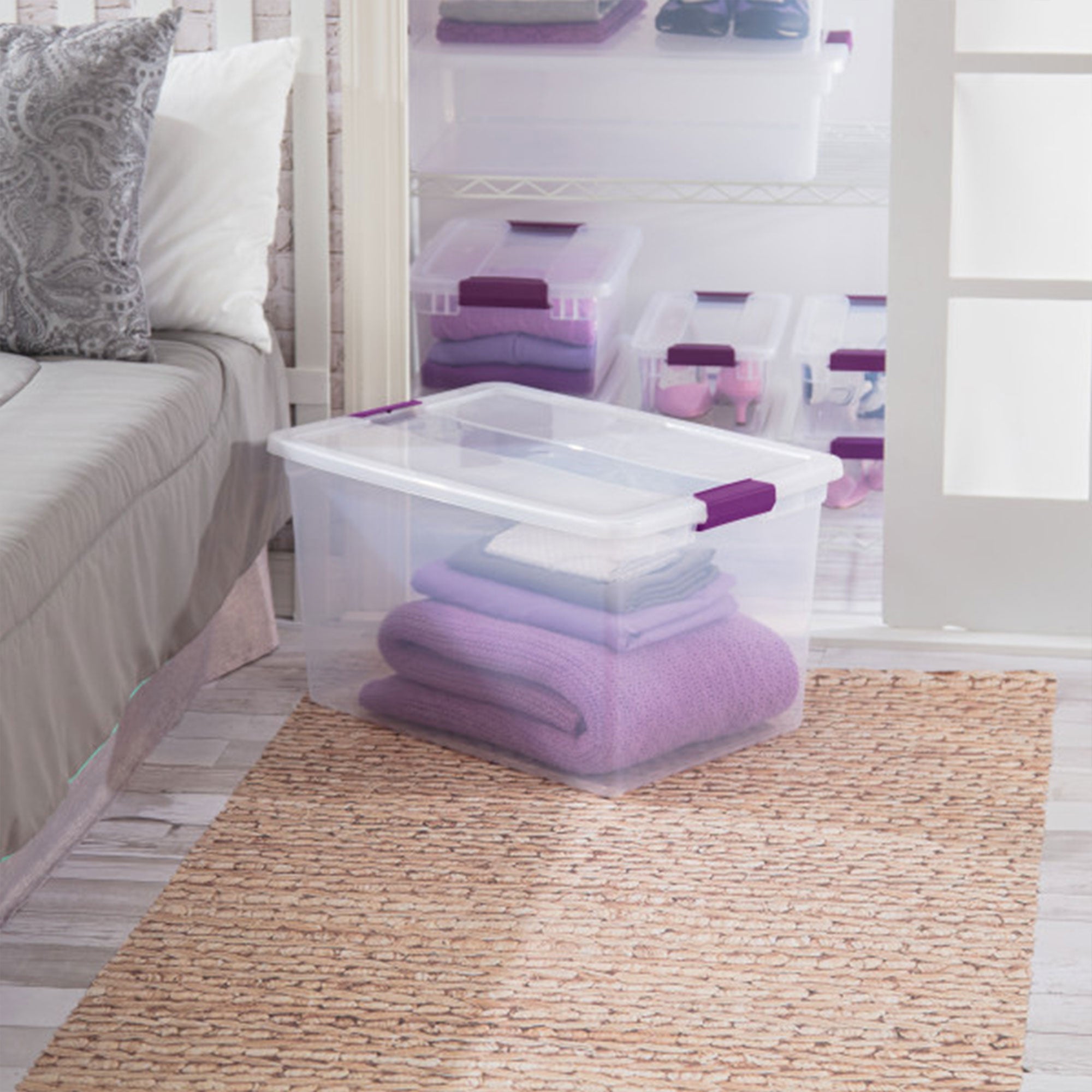 Sterilite ClearView 66 Quart Plastic Stacking Storage Tote w/ Latch Lid, 24 Pack - VMInnovations