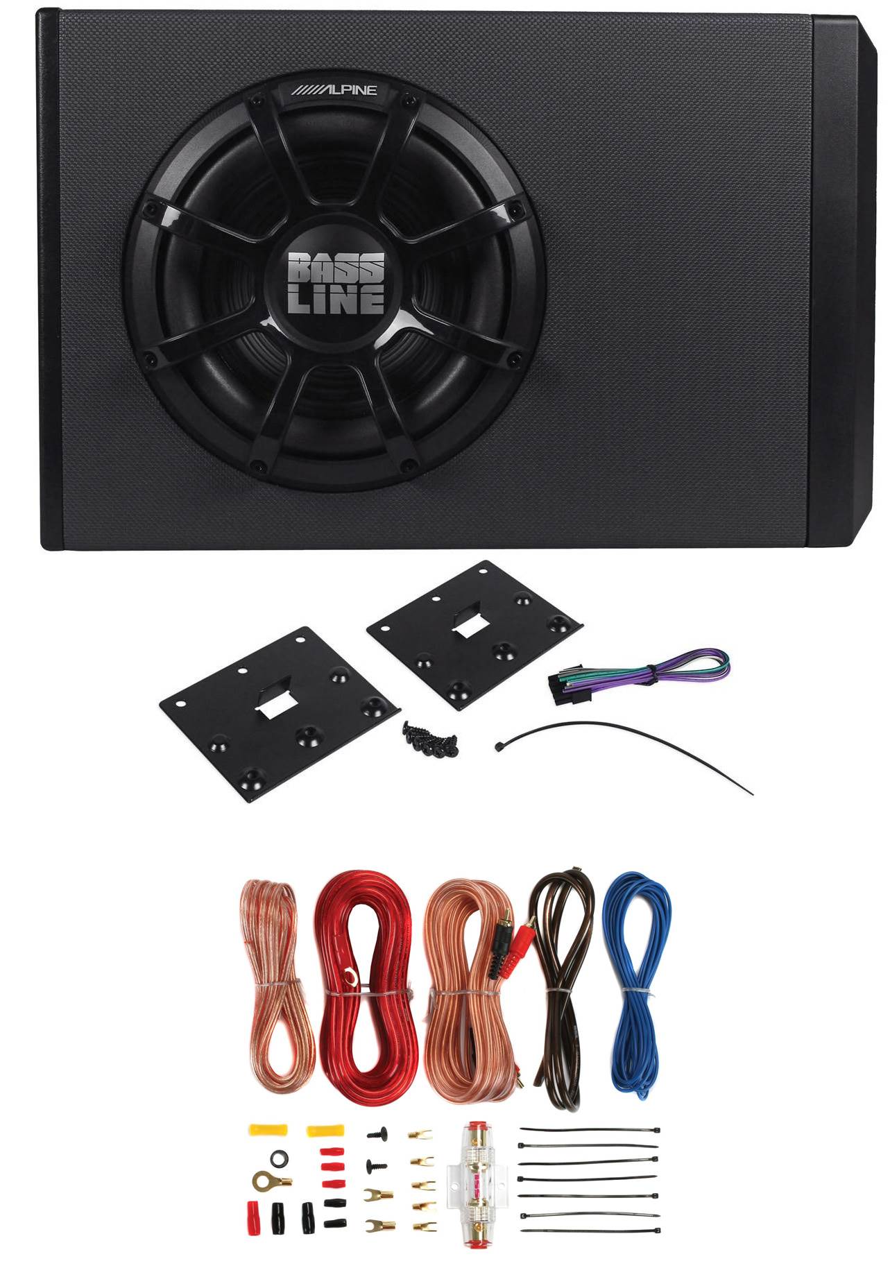 Alpine PWA-S10V 250W Powered Sub Enclosure with 10 Inch Subwoofer+ Amp+Amp Kit