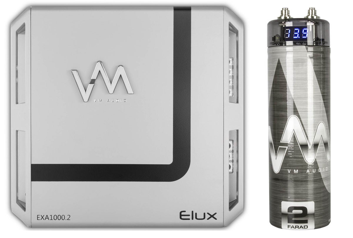 VM Audio Elux EXA1000.2 1000W 2 Channel Car Amplifier Power Amp + 2.0 Capacitor