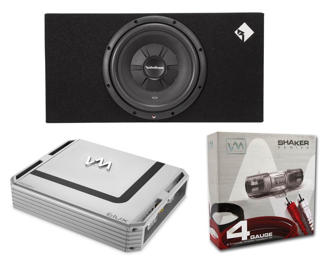 Rockford Fosgate R2S-1X12 12" 500W Slim Subwoofer + Box + 1600W Amp + Amp Kit