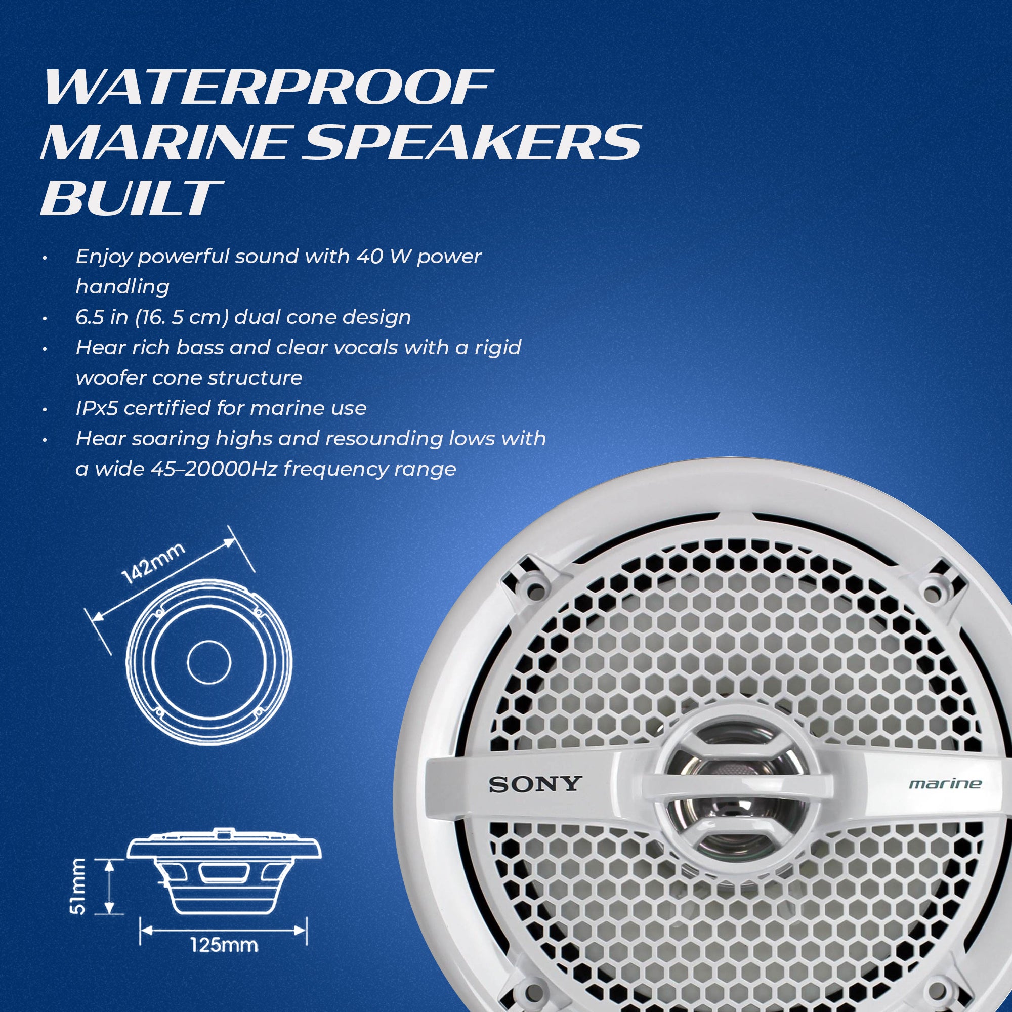Sony 6.5" 140 Watt Dual Cone Marine Stereo Speakers, White (Open Box) (2 Pack) - VMInnovations