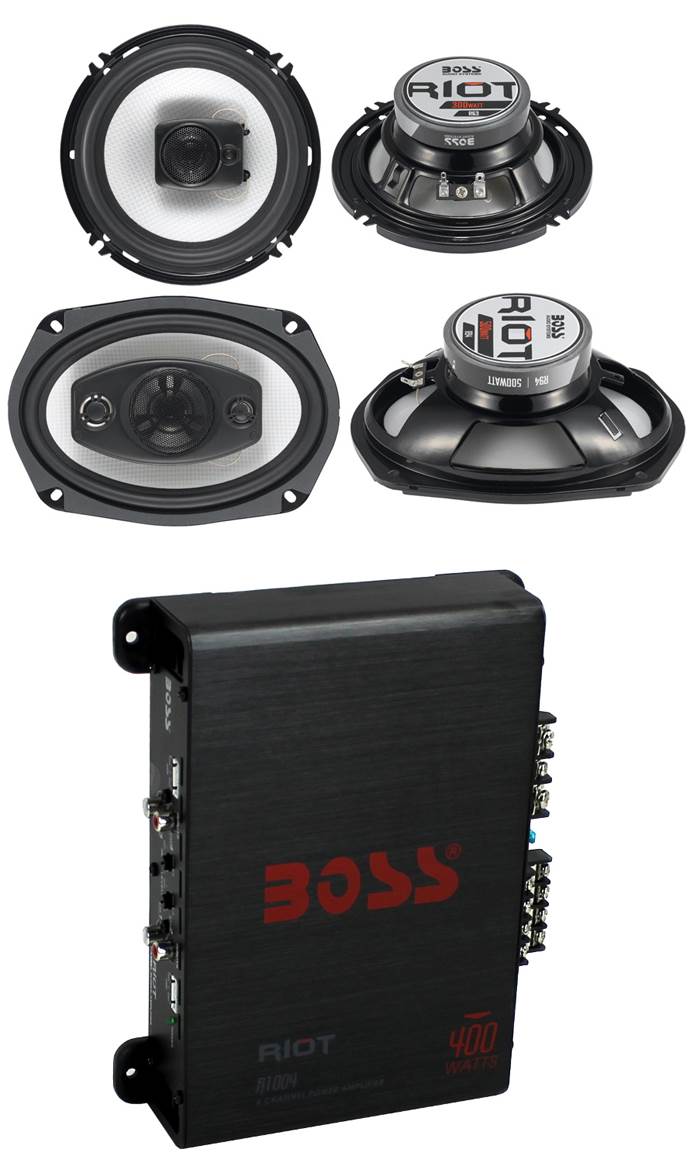 2) Boss R94 6x9" 500W 4 Way Car & 2) 6.5" 300W 3 Way Speakers & 400W 4-Ch Amp