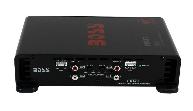 (4) Boss R63 6.5" 300W 3 Way Coaxial Speakers + R1004 400W 4 Channel Amplifier